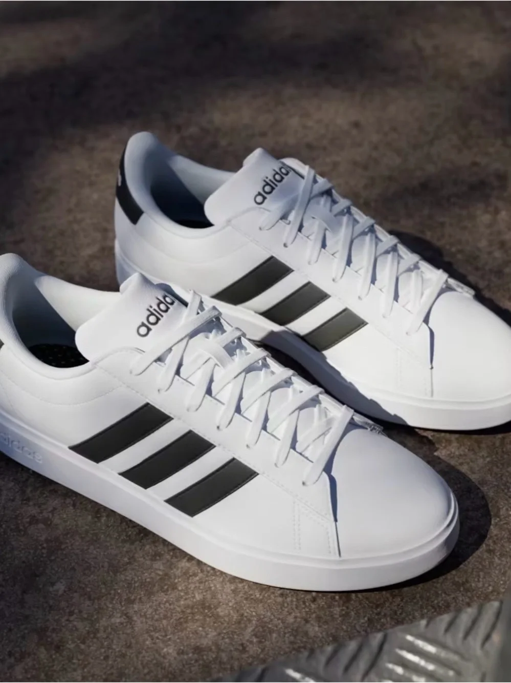 Adidas Grand Court 2.0 K White Sneakers with Black Three-Stripes